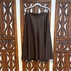 Brown Vegan Leather Midi Skirt